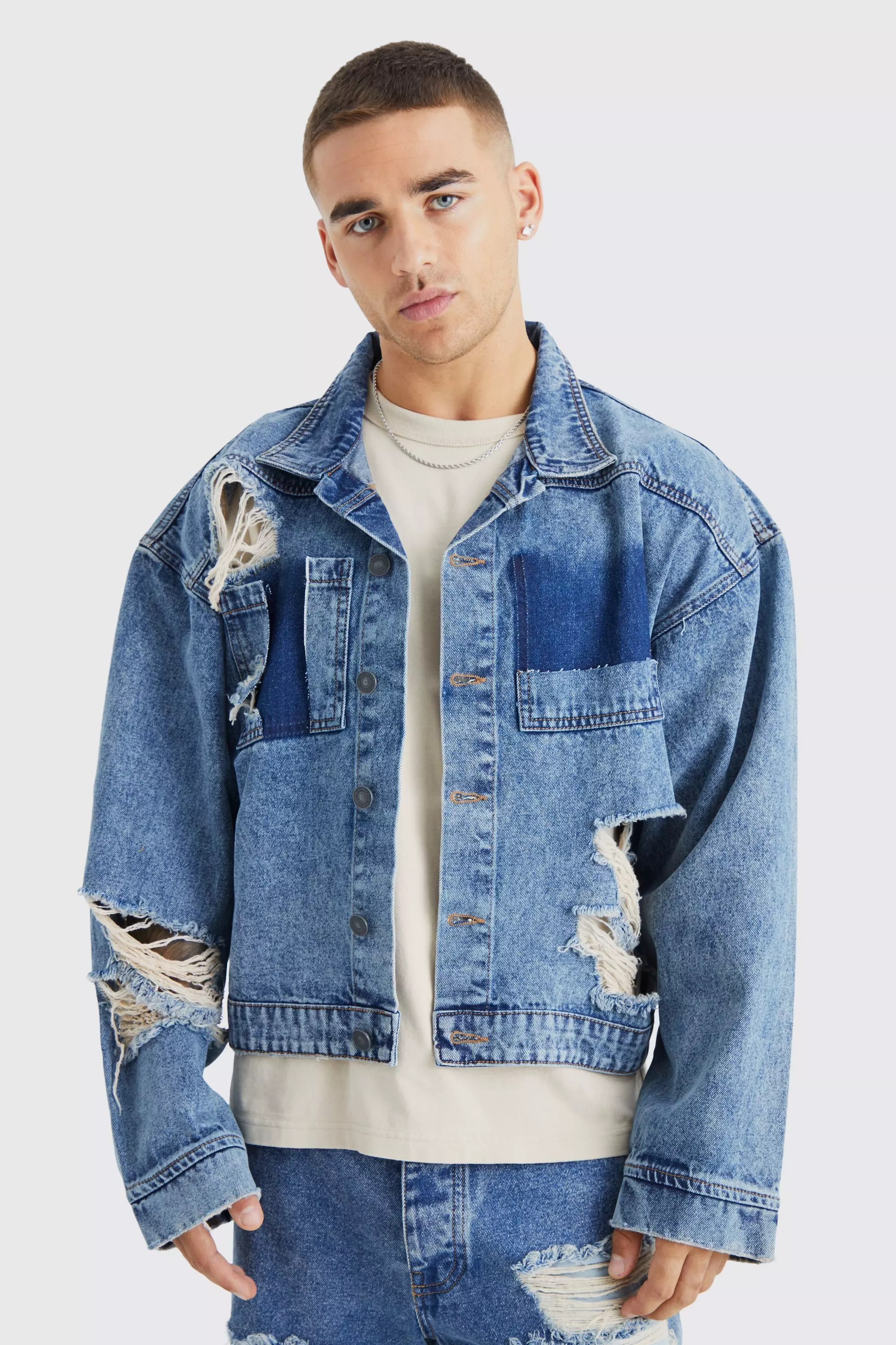 Distressed jean jacket outlet men